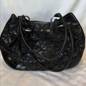 New Original Brighton Black Embossed Floral Shoulder Handbag